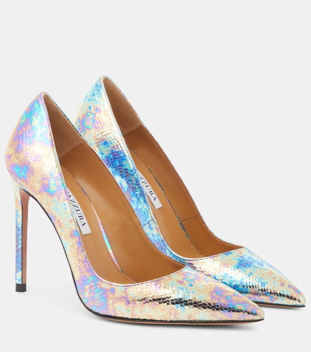 Aquazzura Purist 105 Pump Snake Effect Heels in Aurora 36.5